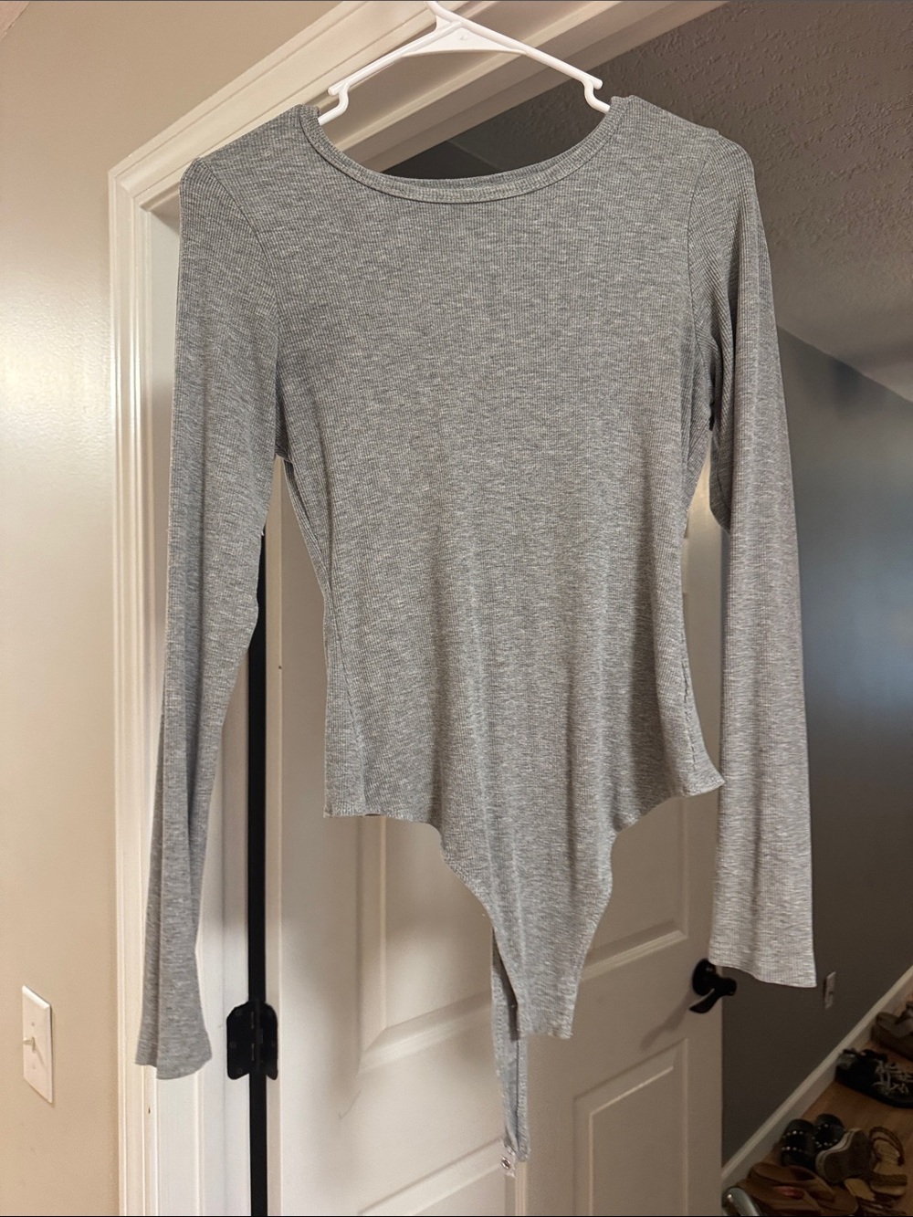 Le Lis Heather Gray Long Sleeve Scoop Neck Bodysuit